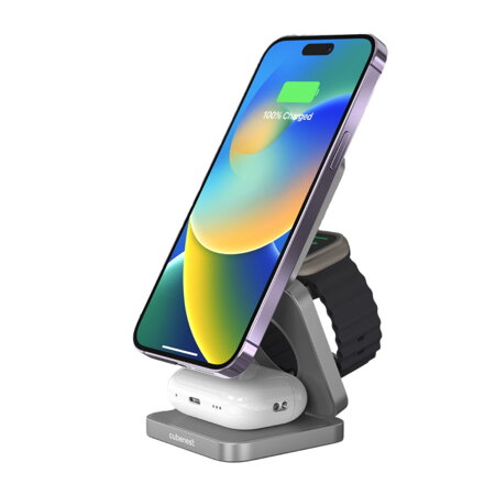 Cubenest Încărcător pliabil magnetic wireless 3 în 1 S312 Pro gri