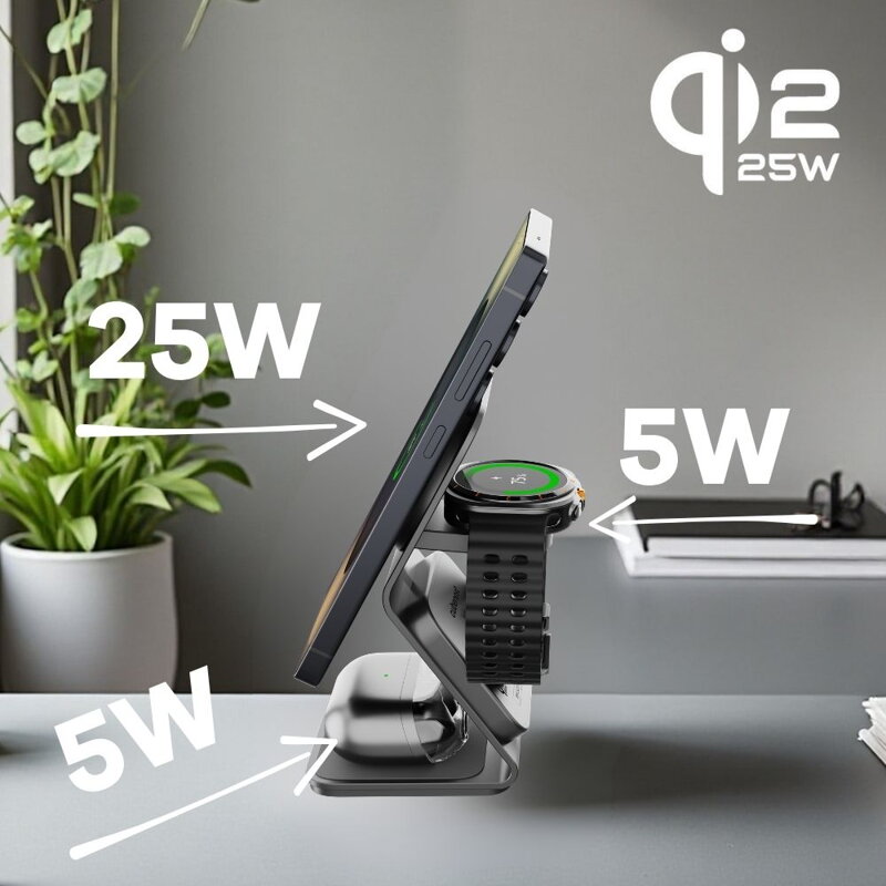 Cubenest Qi2.2 Încărcător magnetic wireless 3 în 1 SQS314 Pro Samsung Watch