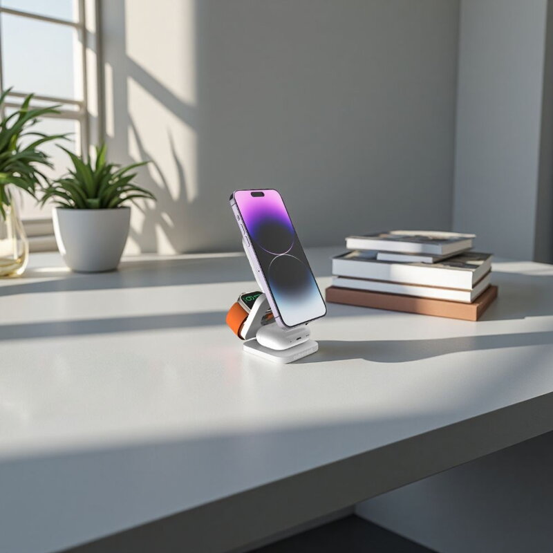 Cubenest Qi2 Încărcător pliabil magnetic wireless 3 în 1 EQ310 alb