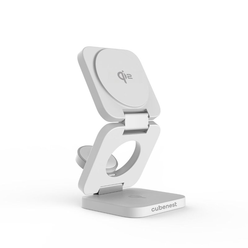Cubenest Qi2 Încărcător pliabil magnetic wireless 3 în 1 EQ310 alb