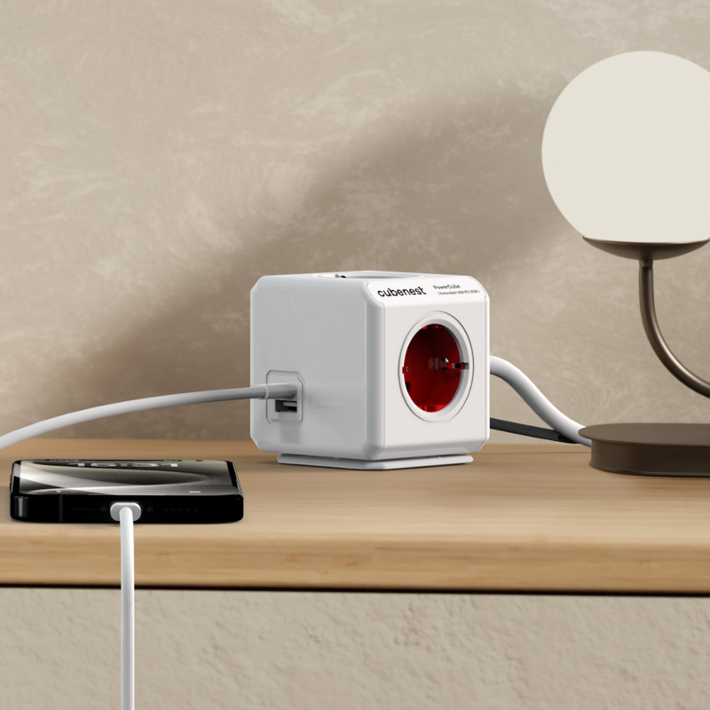Cubenest PowerCube Extended USB A+C PD 20 W 1,5 m roșu