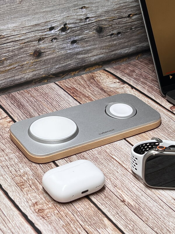 Cubenest Încărcător magnetic wireless 2 în1 K200 argintiu