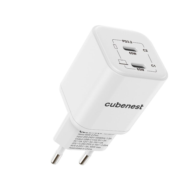 Cubenest PD GaN Nano Încărcător 2xUSB-C 65W N2D65