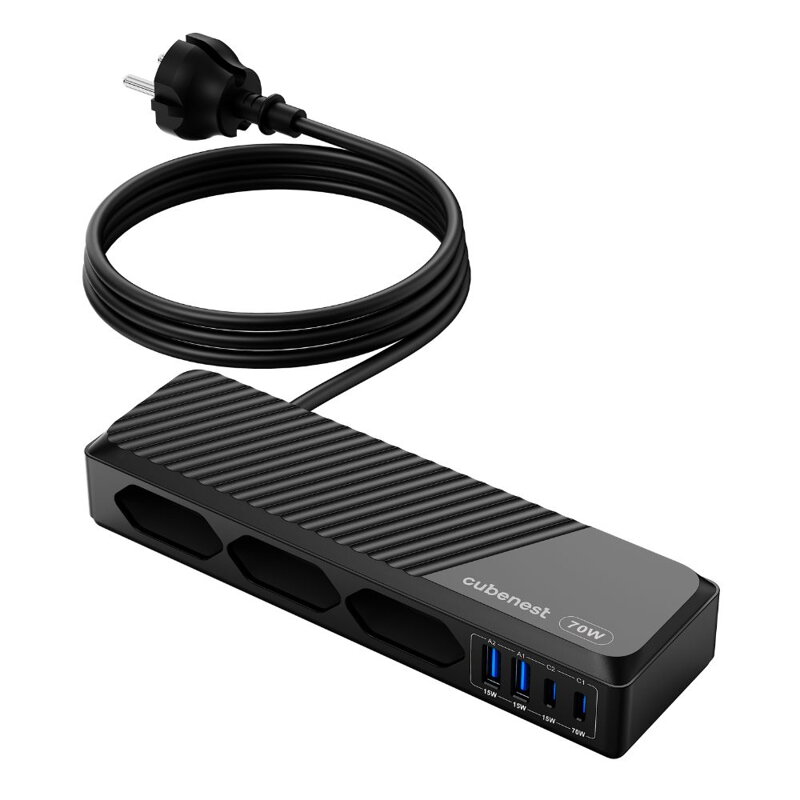 Cubenest PD GaN PowerStrip SlimLine 7 în1 Extended USB 70W