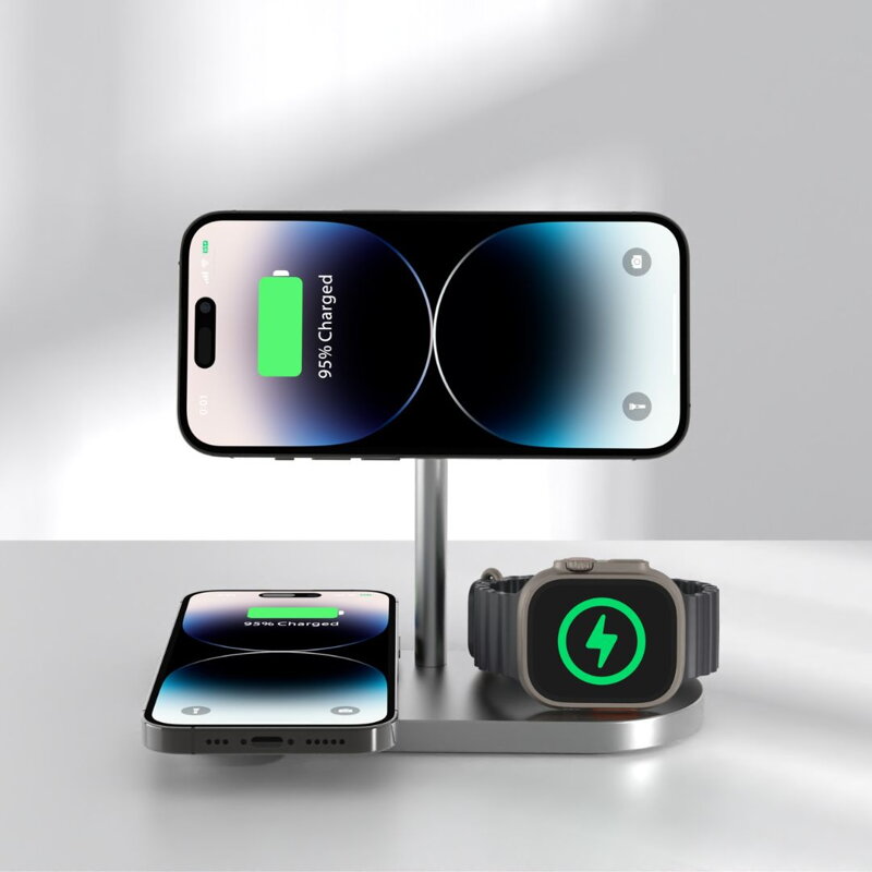 Cubenest Încărcător magnetic wireless 3 în1 S313 Pro argintiu
