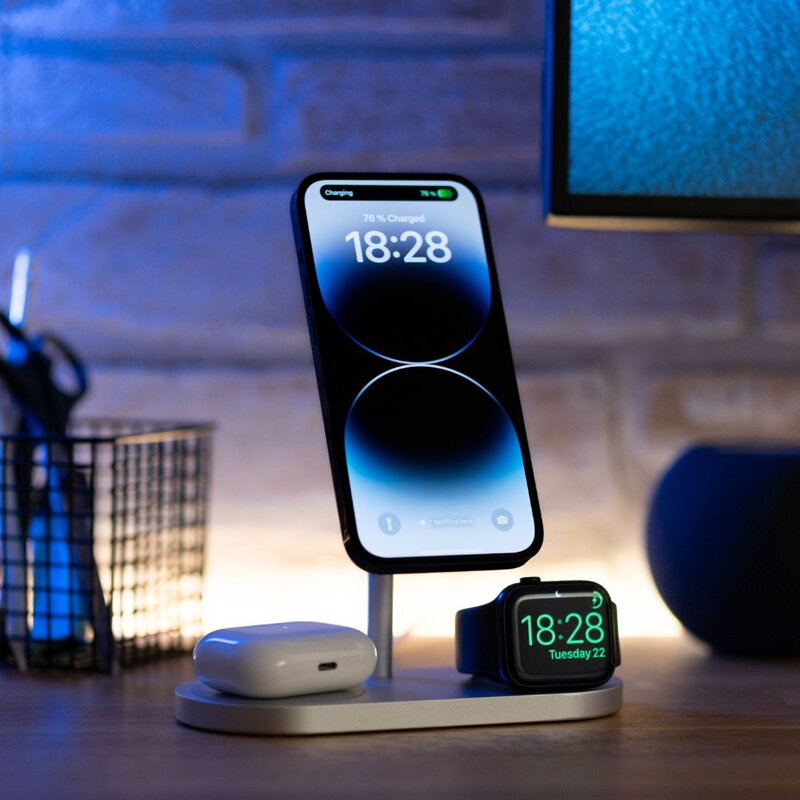 Cubenest Încărcător magnetic wireless 3 în1 S313 Pro argintiu
