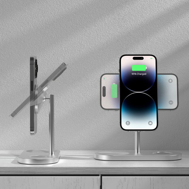 Cubenest Încărcător magnetic wireless 3 în1 S313 Pro argintiu