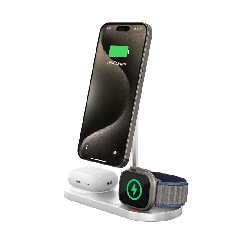 Cubenest Încărcător magnetic wireless 3 în1 S313 Pro argintiu