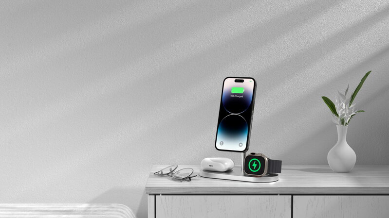 Cubenest Încărcător magnetic wireless 3 în1 S313 Pro argintiu