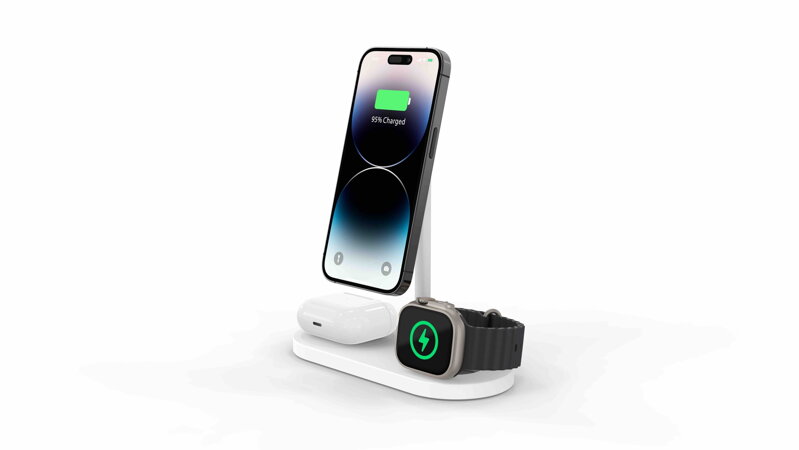 Cubenest Încărcător magnetic wireless 3 în1 S313 Pro alb