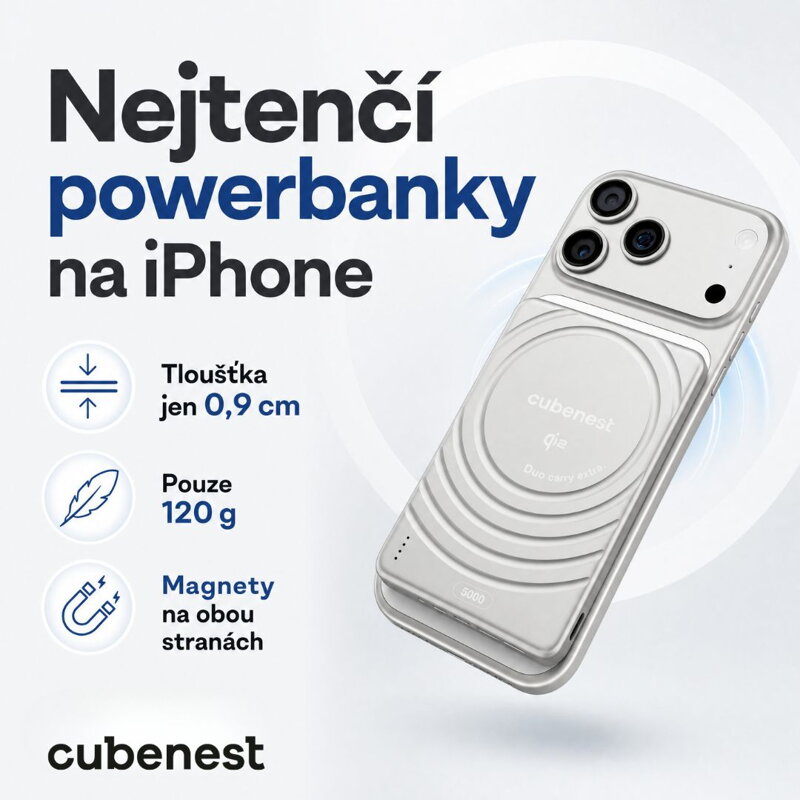 Cubenest Qi2 Baterie externă SlimDual 5000 mAh SQ1B3D argintiu