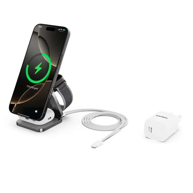 Cubenest Qi2.2 Încărcător magnetic wireless pliabil 3 în 1 SQ312 Ultra gri