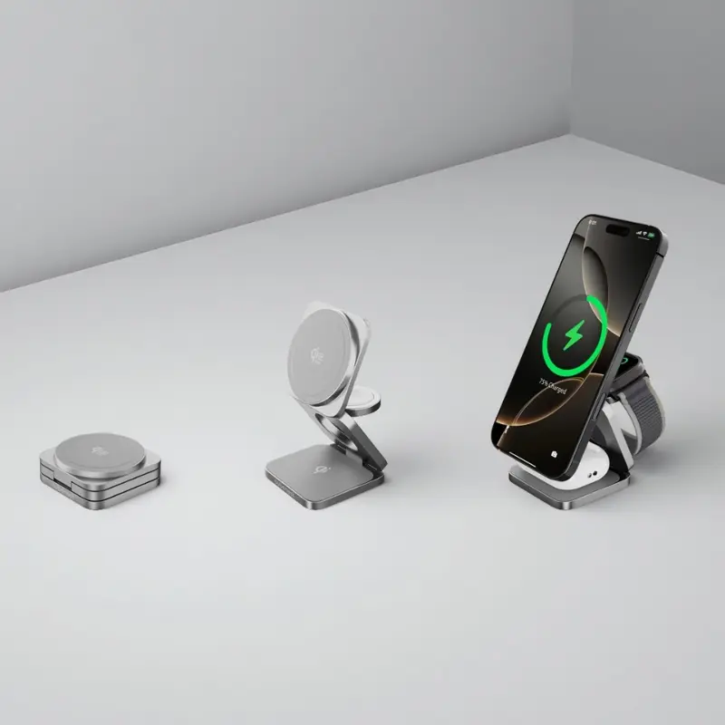 Cubenest Qi2.2 Încărcător magnetic wireless pliabil 3 în 1 SQ312 Ultra gri