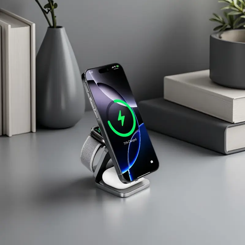 Cubenest Qi2.2 Încărcător magnetic wireless pliabil 3 în 1 SQ312 Ultra gri