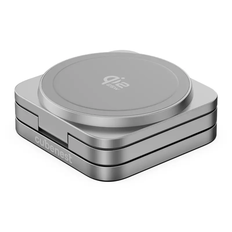 Cubenest Qi2.2 Încărcător magnetic wireless pliabil 3 în 1 SQ312 Ultra gri
