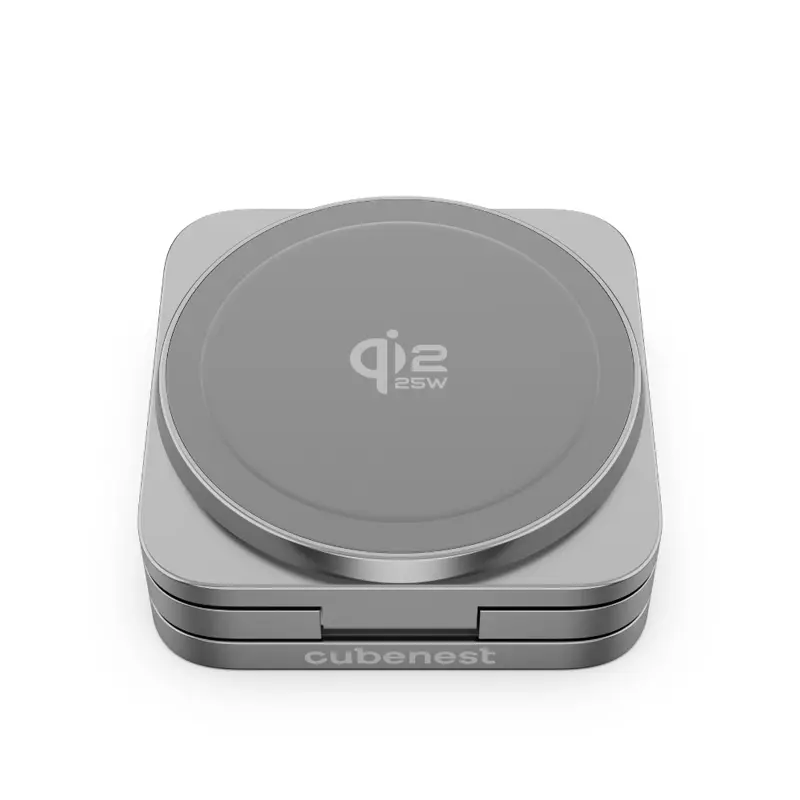 Cubenest Qi2.2 Încărcător magnetic wireless pliabil 3 în 1 SQ312 Ultra gri