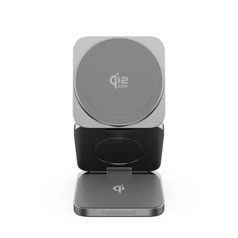 Cubenest Qi2.2 Încărcător magnetic wireless pliabil 3 în 1 SQ312 Ultra gri