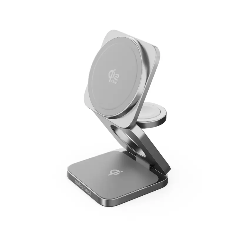 Cubenest Qi2.2 Încărcător magnetic wireless pliabil 3 în 1 SQ312 Ultra gri