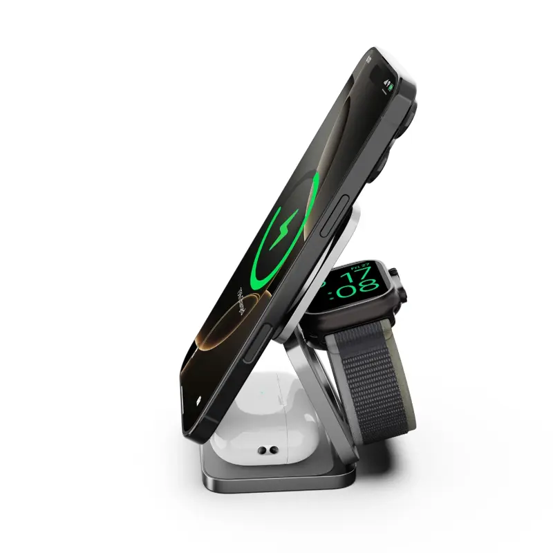 Cubenest Qi2.2 Încărcător magnetic wireless pliabil 3 în 1 SQ312 Ultra gri