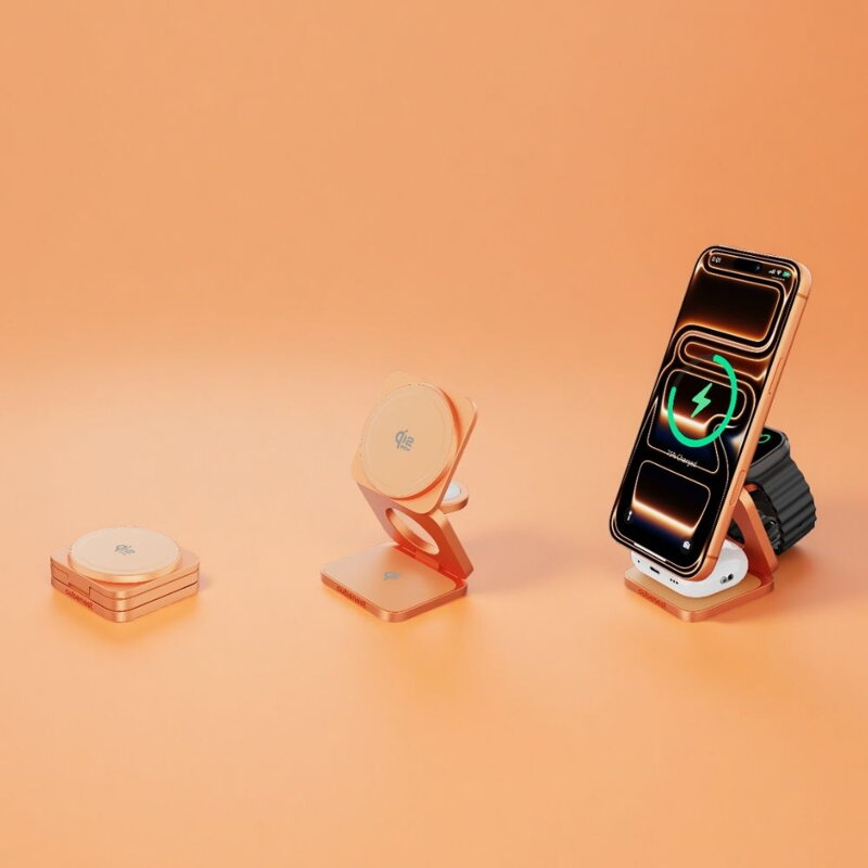 Cubenest Qi2.2 Încărcător magnetic wireless pliabil 3 în 1 SQ312 Ultra portocaliu
