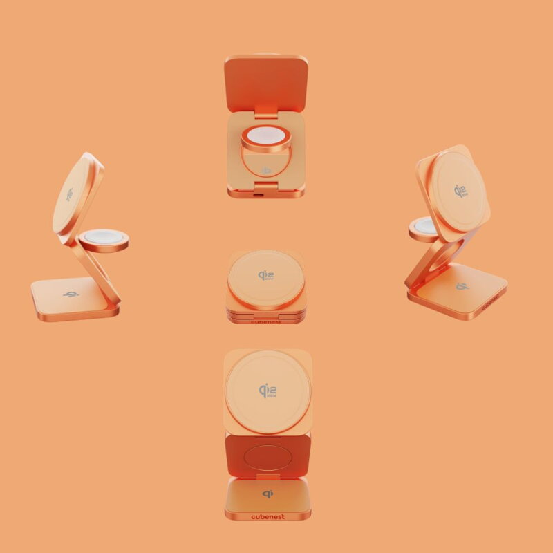 Cubenest Qi2.2 Încărcător magnetic wireless pliabil 3 în 1 SQ312 Ultra portocaliu