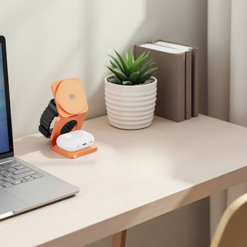 Cubenest Qi2.2 Încărcător magnetic wireless pliabil 3 în 1 SQ312 Ultra portocaliu