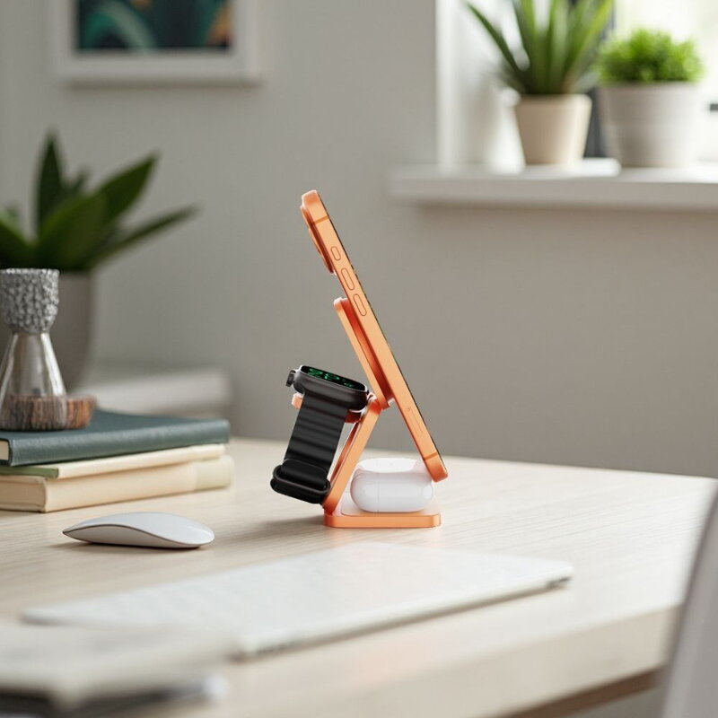 Cubenest Qi2.2 Încărcător magnetic wireless pliabil 3 în 1 SQ312 Ultra portocaliu