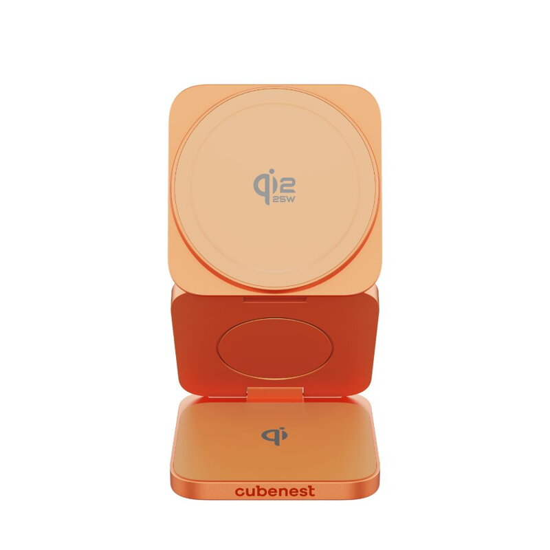 Cubenest Qi2.2 Încărcător magnetic wireless pliabil 3 în 1 SQ312 Ultra portocaliu