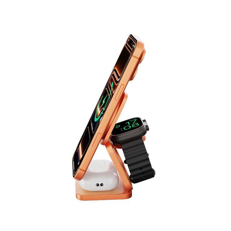 Cubenest Qi2.2 Încărcător magnetic wireless pliabil 3 în 1 SQ312 Ultra portocaliu