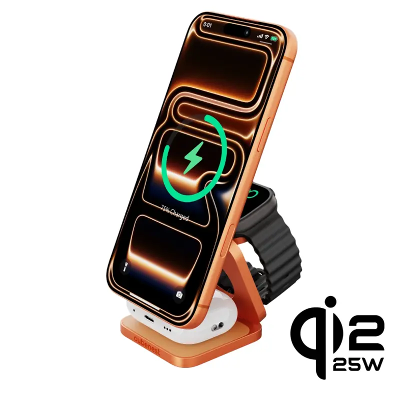 Cubenest Qi2.2 Încărcător magnetic wireless pliabil 3 în 1 SQ312 Ultra portocaliu Cubenest Qi2.2 Încărcător magnetic wireless pliabil 3 în 1 SQ312 Ultra portocaliu