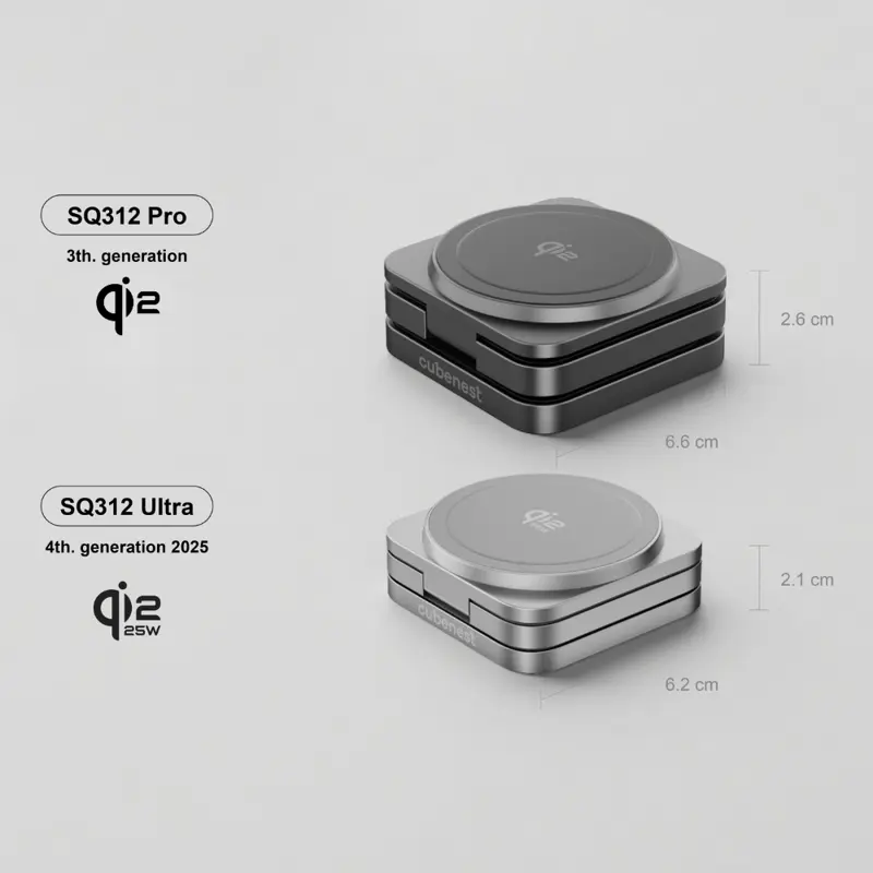 Cubenest Qi2.2 Încărcător magnetic wireless pliabil 3 în 1 SQ312 Ultra gri