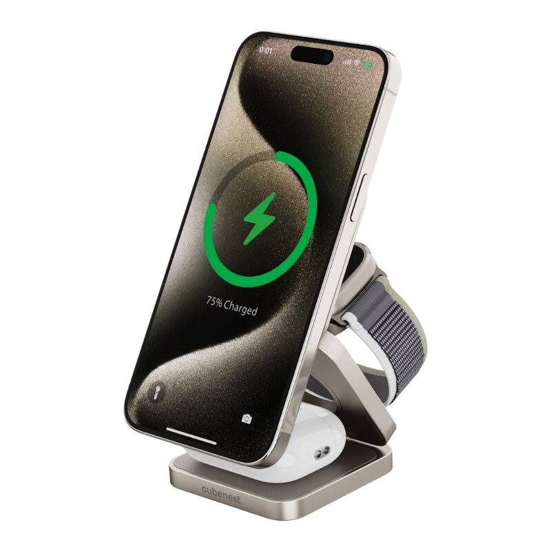Cubenest Qi2.2 Încărcător pliabil magnetic wireless 3 în 1 SQ312 Pro titan