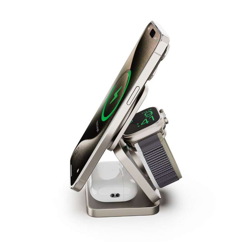 Cubenest Qi2.2 Încărcător pliabil magnetic wireless 3 în 1 SQ312 Pro titan