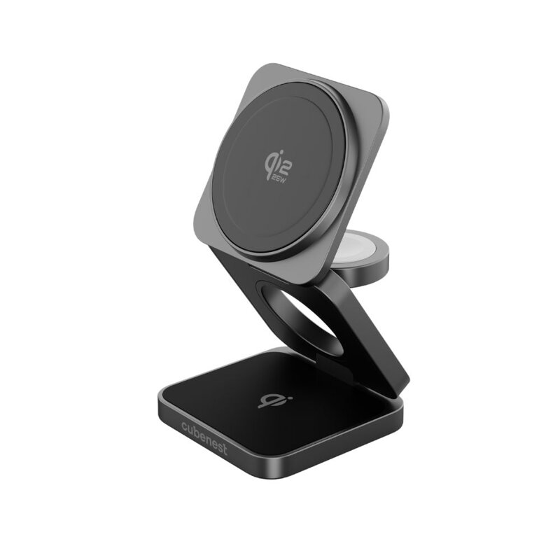 Cubenest Qi2.2 Încărcător pliabil magnetic wireless 3 în 1 SQ312 Pro negru