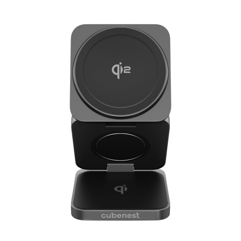 Cubenest Qi2 Încărcător pliabil magnetic wireless 3 în 1 SQ312 Pro negru