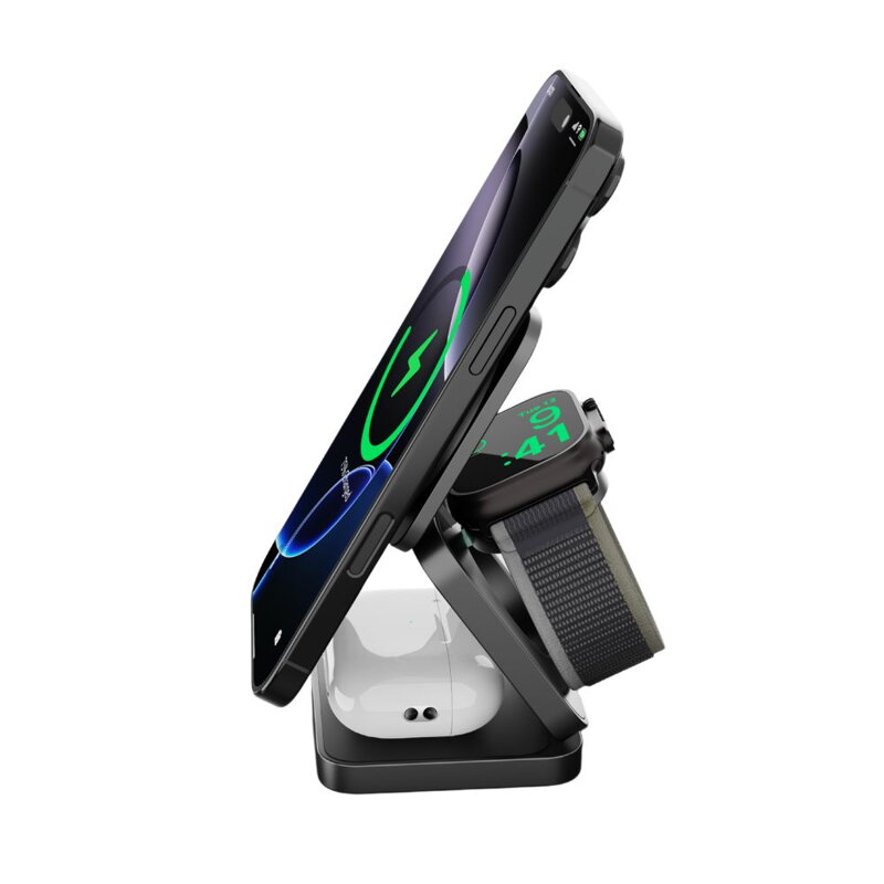 Cubenest Qi2.2 Încărcător pliabil magnetic wireless 3 în 1 SQ312 Pro negru