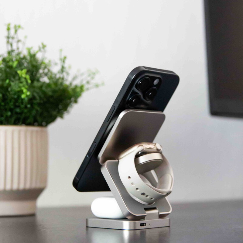 Cubenest Qi2.2 Încărcător pliabil magnetic wireless 3 în 1 SQ312 Pro titan