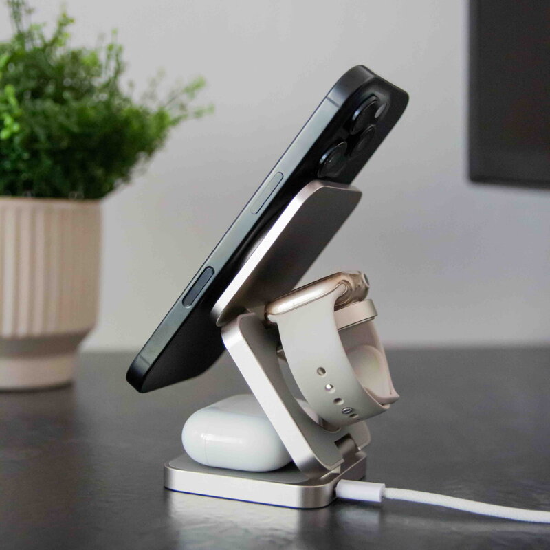 Cubenest Qi2.2 Încărcător pliabil magnetic wireless 3 în 1 SQ312 Pro titan