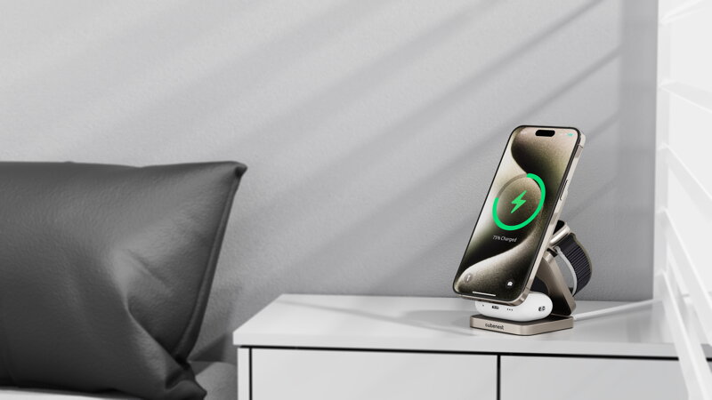 Cubenest Qi2.2 Încărcător pliabil magnetic wireless 3 în 1 SQ312 Pro titan