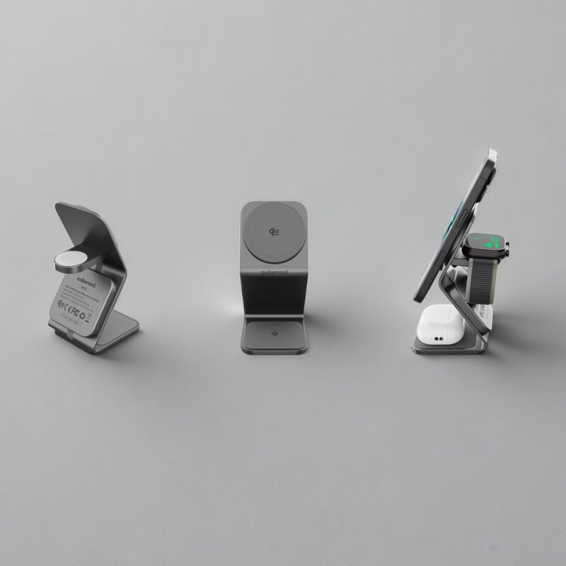 Cubenest Qi2.2 Încărcător magnetic wireless 3 în 1 SQ314 gri