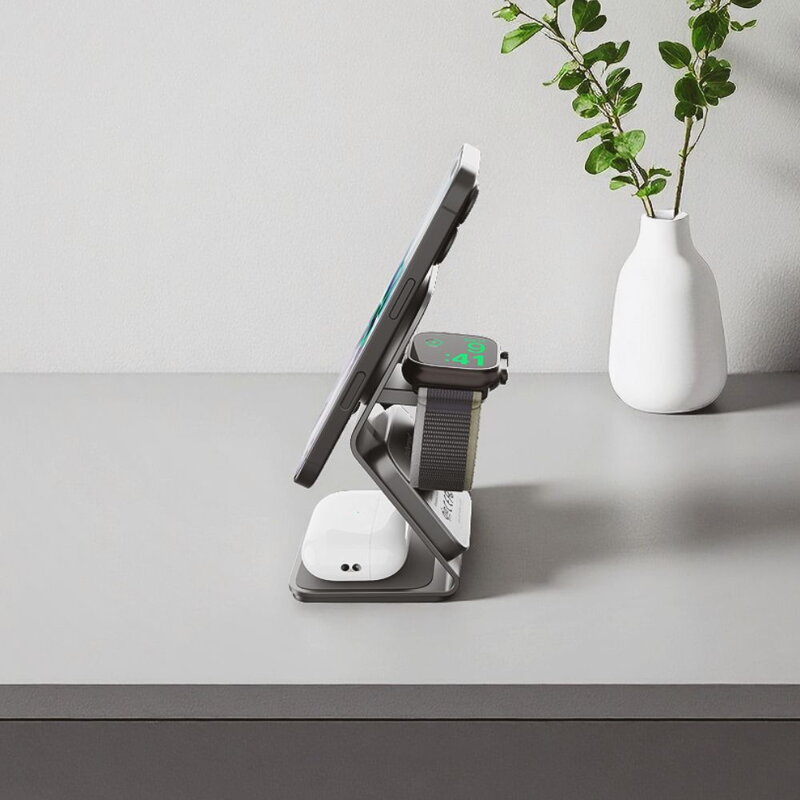 Cubenest Qi2.2 Încărcător magnetic wireless 3 în 1 SQ314 gri