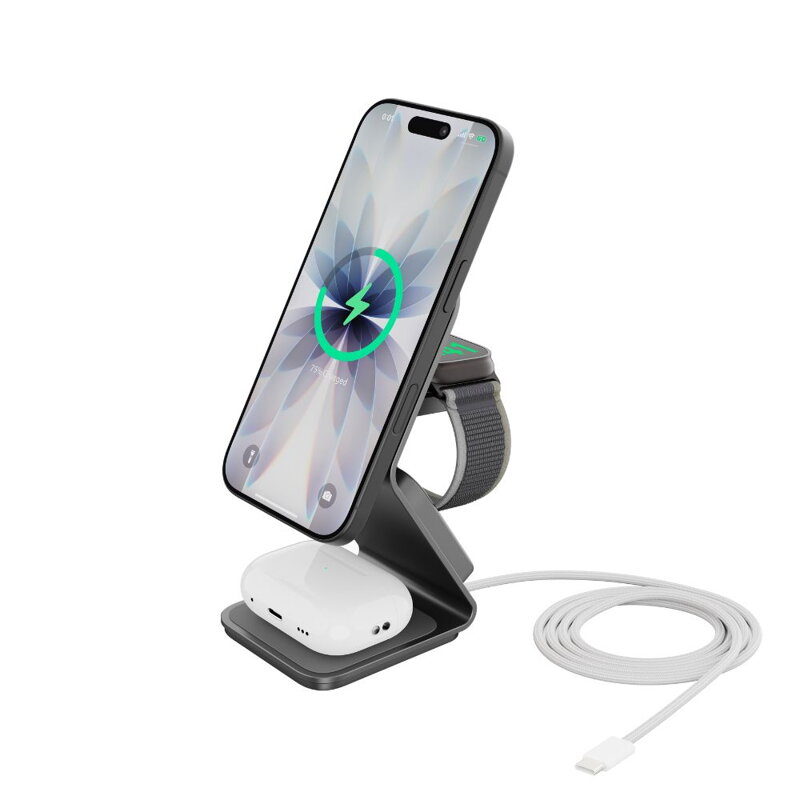 Cubenest Qi2.2 Încărcător magnetic wireless 3 în 1 SQ314 gri