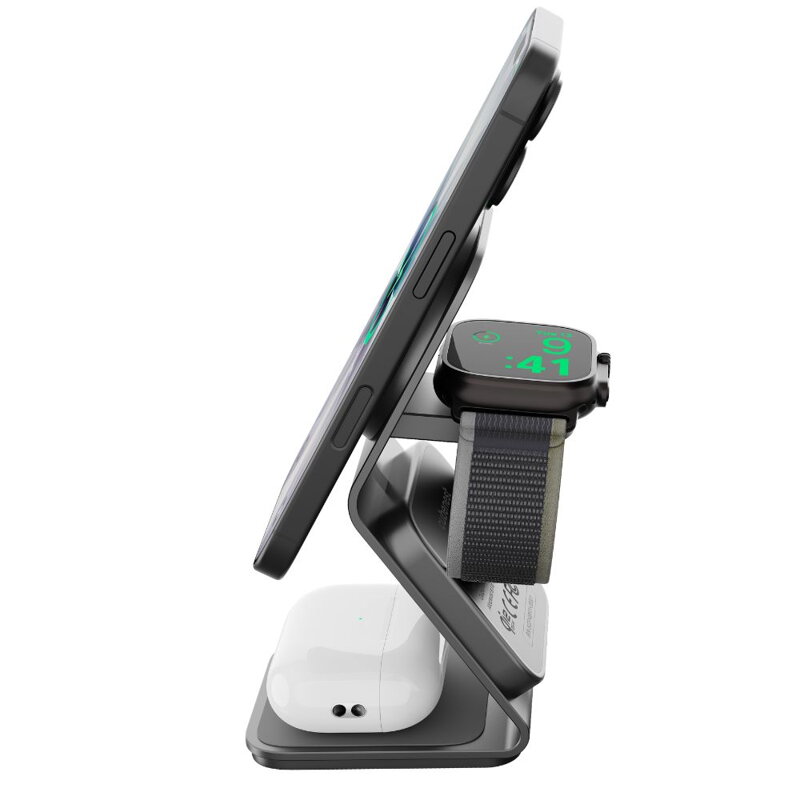 Cubenest Qi2.2 Încărcător magnetic wireless 3 în 1 SQ314 gri