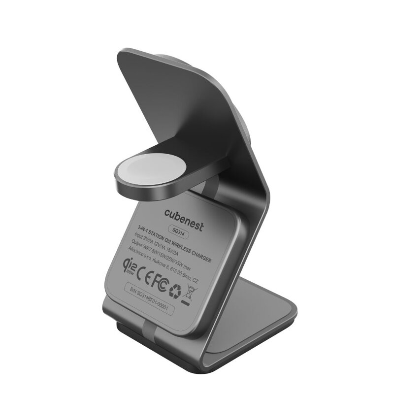 Cubenest Qi2.2 Încărcător magnetic wireless 3 în 1 SQ314 gri