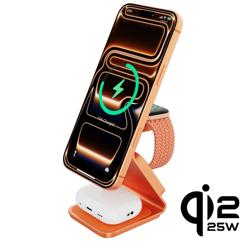 Cubenest Qi2.2 Încărcător magnetic wireless 3 în 1 SQ314 portocaliu