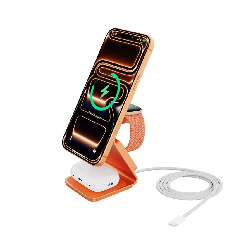 Cubenest Qi2.2 Încărcător magnetic wireless 3 în 1 SQ314 portocaliu