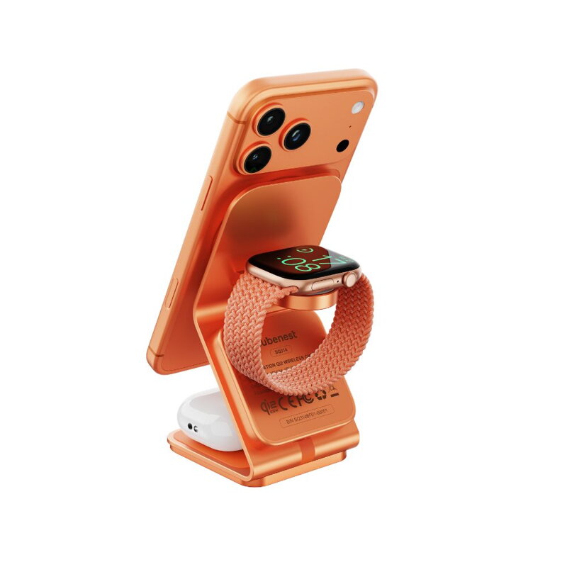 Cubenest Qi2.2 Încărcător magnetic wireless 3 în 1 SQ314 portocaliu