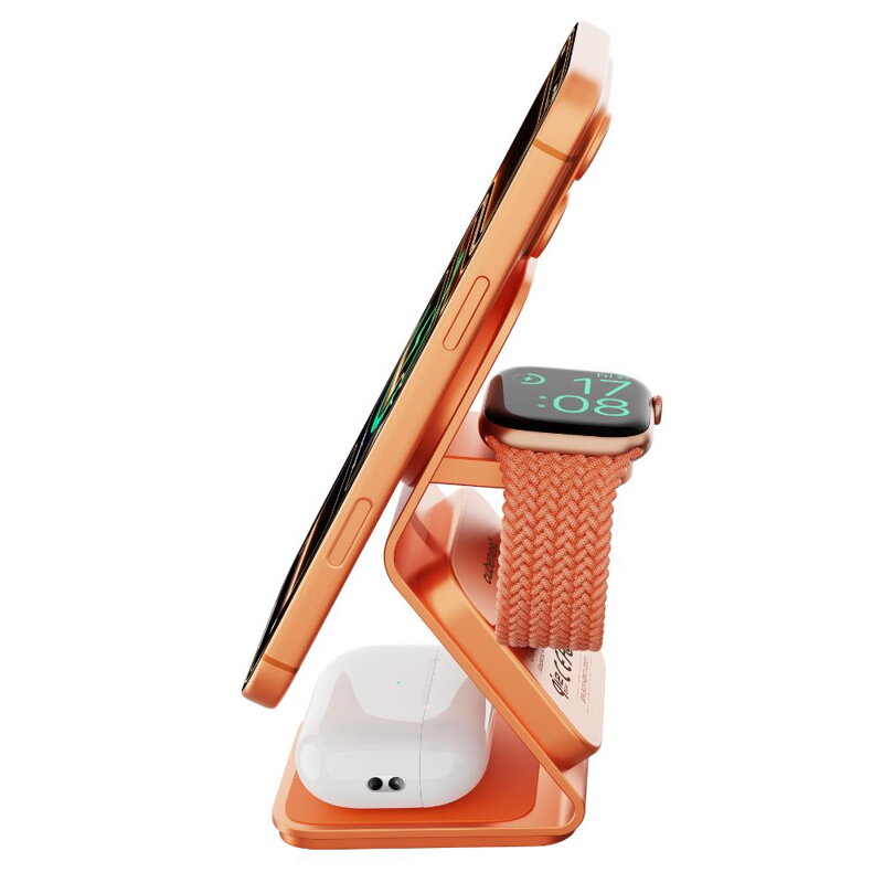 Cubenest Qi2.2 Încărcător magnetic wireless 3 în 1 SQ314 portocaliu