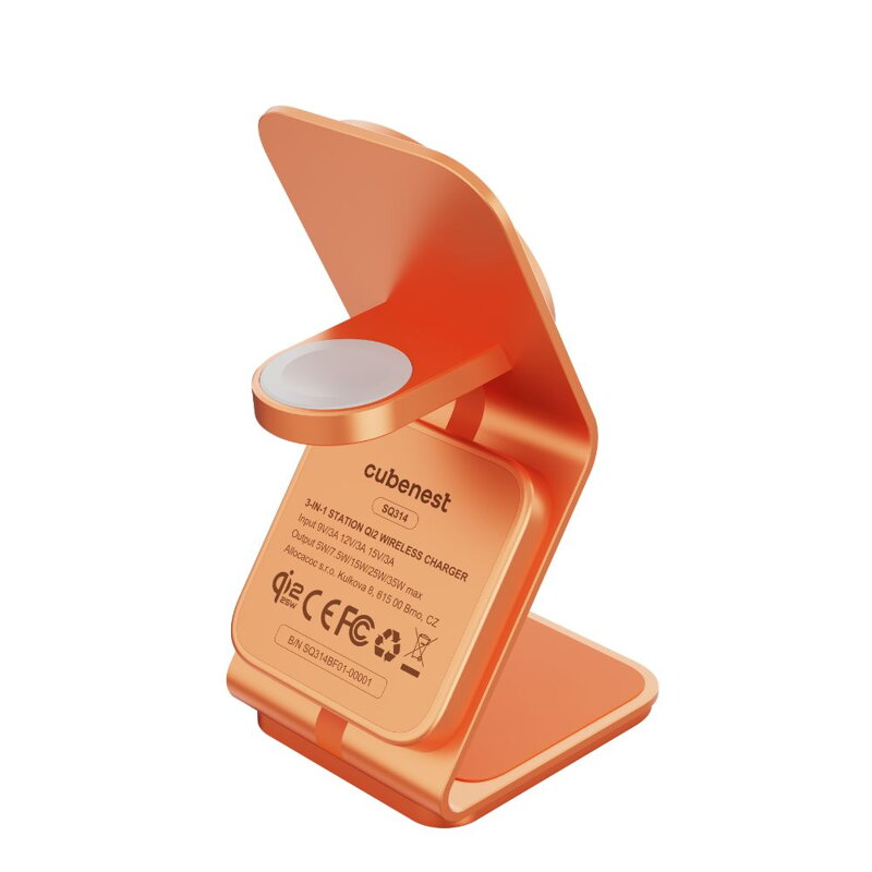 Cubenest Qi2.2 Încărcător magnetic wireless 3 în 1 SQ314 portocaliu