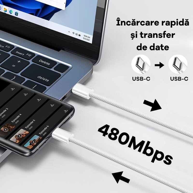 Cubenest Cablu USB-C/USB-C 60W 1m 2buc